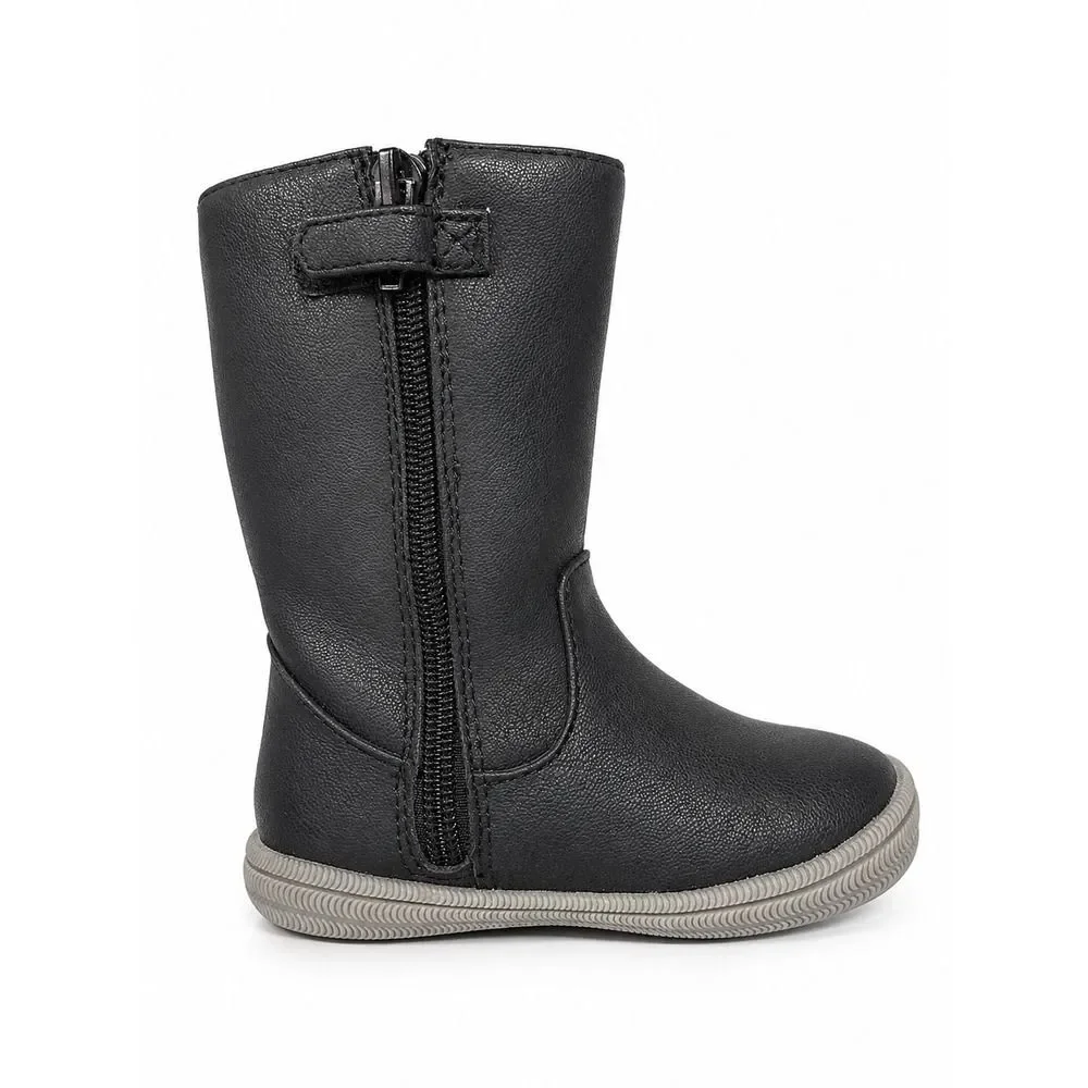Cat & Jack Toddler Black Faux Leather Mid Calf Boots Size 5 Side Zip Boys Girls